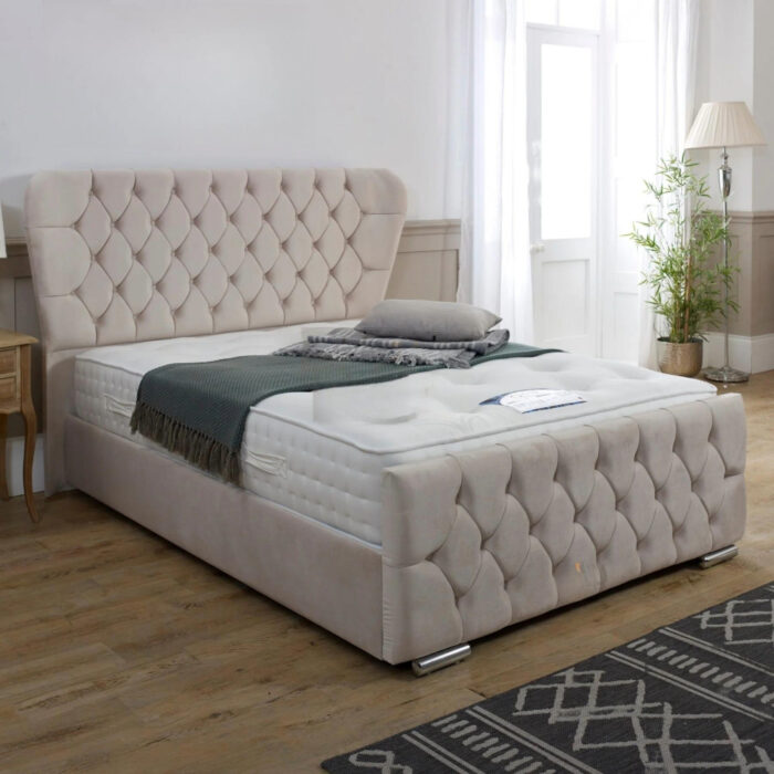 wing back double ottoman bed